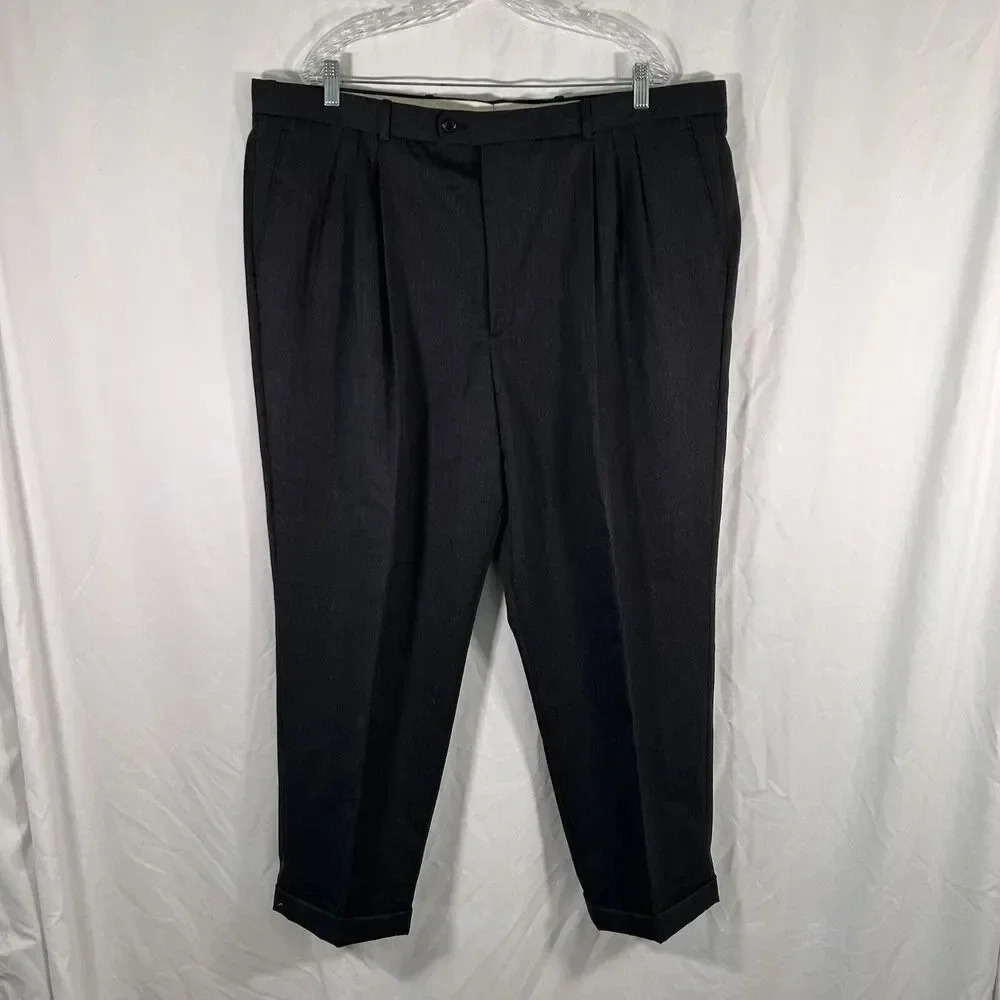 Bachrach Dress Pants Men's 42x30 Dark Grey 100% Wool Dry Clean Woolmark
